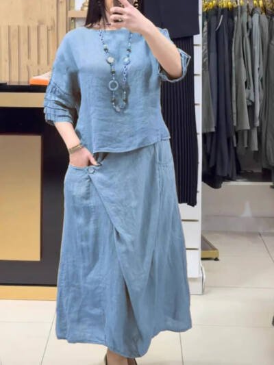 Casual Solid Color Loose Dress Two-piece Suit