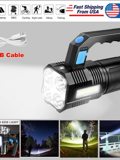 LED Flashlight USB Rechargeable Torch COB Spotlight Camping Light Emergency Lamp 4 Modes Waterproof Work Light