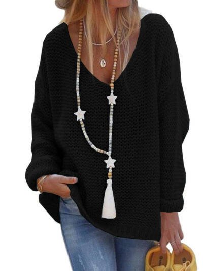V-neck Long Sleeve Knit Top
