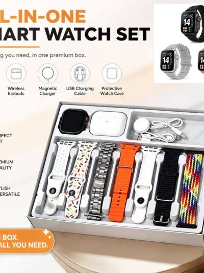 10-in-1 Smartwatch Gift Set with Wireless Earbuds & Extra Bands