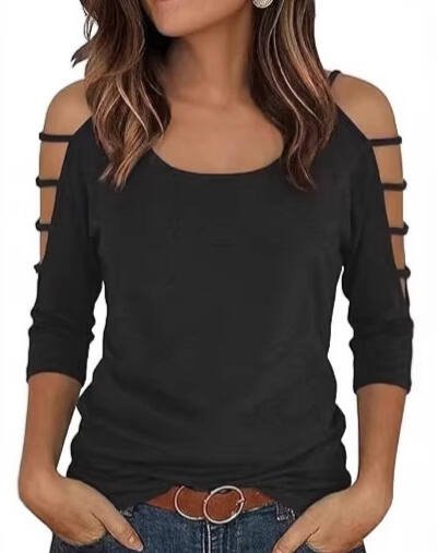 Womens Round Neck Three-Quarter Sleeve, Off-Shoulder Loose Top