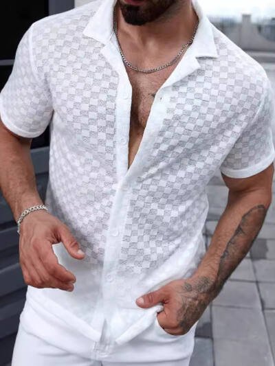 Men's Lace Hollow-Out Casual Shirt