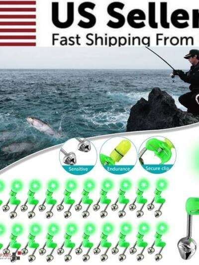10 40 PC LED Night Fishing Bite Bait Alarm 2 Bells Light Rod Tip Clip Alert Ring