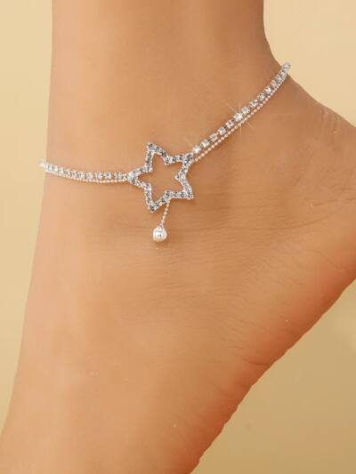 Women's Fashion Personality Five-pointed Star Heart Shape Rhinestone Bead Necklace Anklet