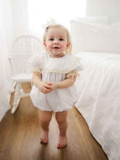 Baby Girl White Lace Bubble Romper