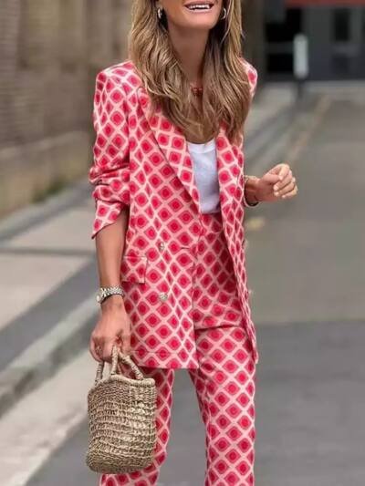 Women's Digital Printing Suit Long-sleeved Cardigan Trousers Suit
