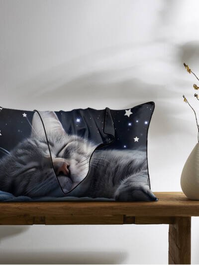 2 Pcs Cats And Starry Sky Art Bedroom Satin Print Soft Skin Friendly Pillowcases Suitable For All Seasons