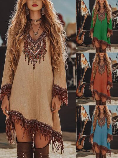 Lace Loose Print Dress Girls
