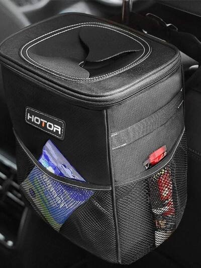 Black Car Trash Can 2 Gallon, Leakproof Hanging Waste Bin And Organizer For Vehicle Interior