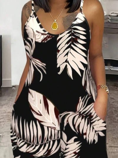 Women Casual All-Over Floral Print Sleeveless Jumpsuit