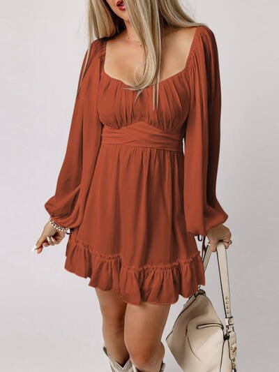 Solid Color Waist-controlled Slimming Long Sleeve Dress