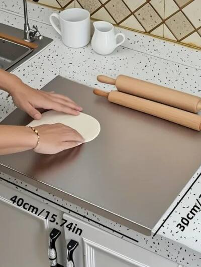 Stainless Steel Cutting Board For Kitchen - Large 304 Chopping Boards With Lid And Non-Slip Pad For Countertop, Suitable For Meat Vegetables Bread And Baking,Kitchen Accessories,