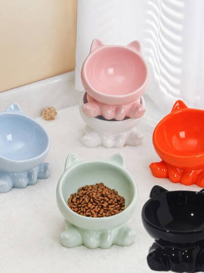 Ceramic Cat Bowl Cat Bowl Cat Food Bowl Neck Guard Oblique Mouth Dog Bowl Pet Bowl