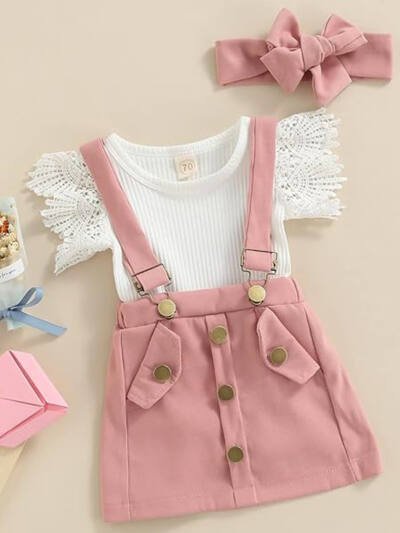 Baby Girl Ruffle Ribbed Romper Set, 3-Piece