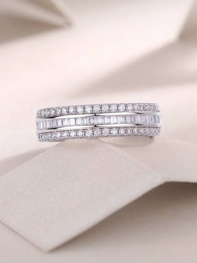 1Square Diamond Arrangement, Double Array Diamonds, Luxury Fashion Moissanite Silver Ring Prohibit Tk Sales