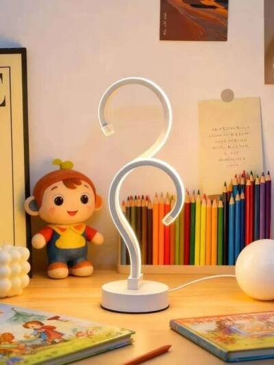Creative Double Question Mark Elegant White Desktop Lamp, USB Power Supply - Three Color Lighting, Suitable For Bedroom