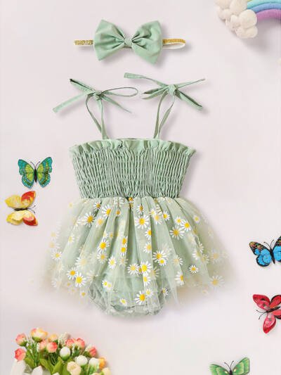 Newborn Infant Baby Girl Summer Outfits Romper Dress Floral Jumpsuit With Bow Headband Set