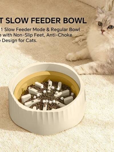 2-in-1 Cat Slow Feeder Bowl, Fast & Slow Mode