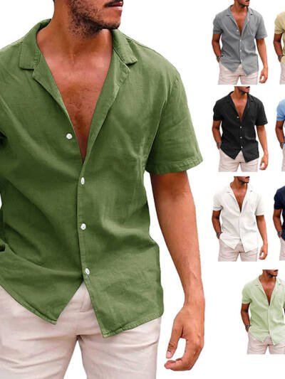 Men's Short Sleeve Button-Down Beach Shirt