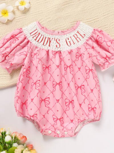 Baby Girl's Bowknot Graphic Print Romper, Daddy's Girl Letter