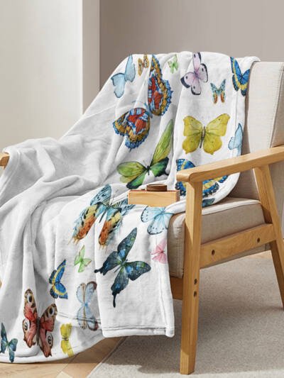 1pc Colorful Butterfly Printed Blanket, Skin Friendly Soft Casual Blanket, Cover Blanket, Multi Scene Warm Decorative Blanket, Suitable For All Seasons