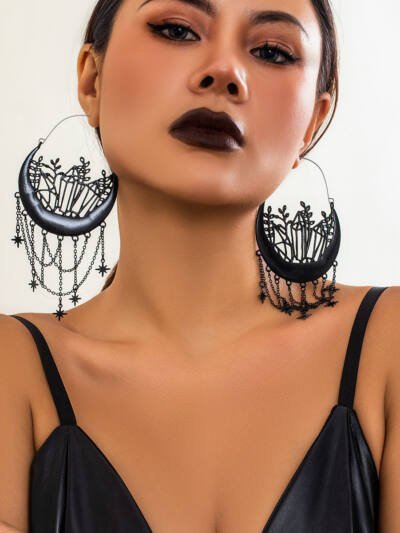 Halloween Flower Hollow Tassel Stud Earrings