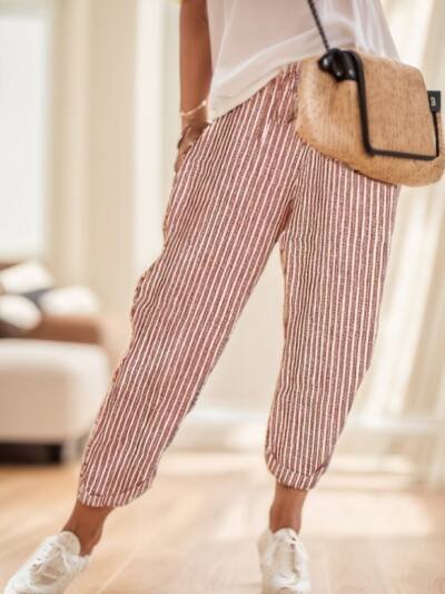 Ladies' Striped Wide-leg Pants