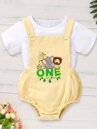 Infant Baby Boy Gentleman Outfit Summer Short Sleeve Crew Neck T Shirt First Birthday Suspender Romper Jumpsuit Set