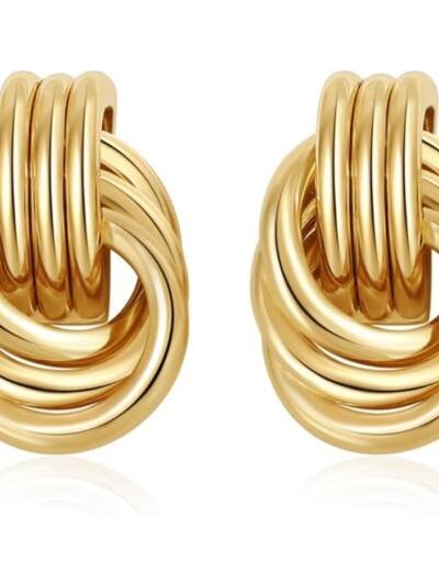 Chunky Knot Gold Earrings For Women, Statement Drop Dangle Earrings, Trendy Fashion Jewelry For Everyday & Special Occasions