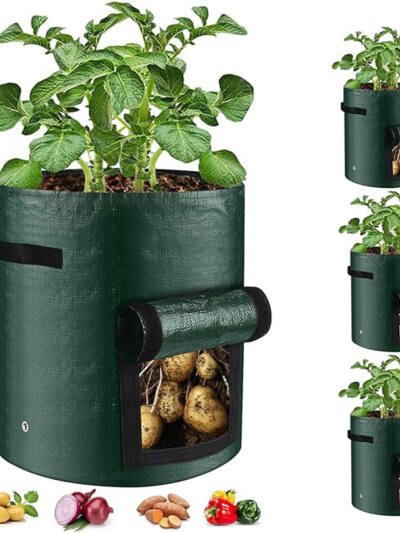 10 Gallon -6 Pack Potato Grow Bags, Heavy Duty PE Fabric Pots With Flap And Handles, Green Planter Bags For Potato Vegetables Outdoor Garden, For All Plants Growing
