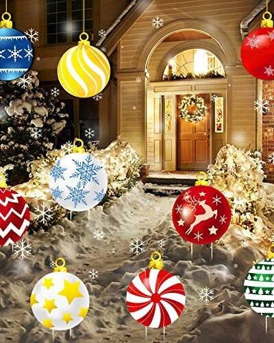 9Pcs Christmas Yard Signs With Stakes And Cords Christmas Balls Yard Signs Decorations For Outdoor Yard Porch Tree Lawn Decorations Xmas Party Decor-Ban On Selling On Amazon
