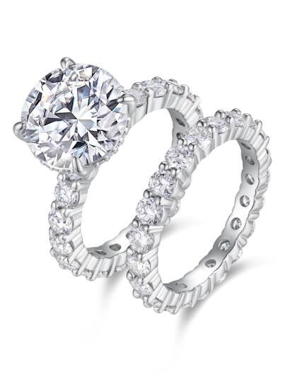 1Time Vow - Fashionable Men And Women Ring Row Jewelry Set With 5-carat Moissan Diamond S925 Sterling Silver And Platinum-plated Diamond Prohibit Tk Sales