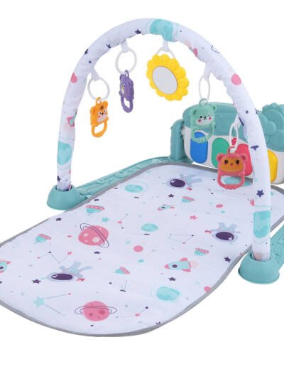 Baby Play Mat With Piano Keyboard & Deatchable Hanging Toys, Kick And Play Musical Activity Gym, Tummy Time Crawling Mat For Infants 0-12 Months, 4 Colorful Hanging Toys And Sun Flower Mirror