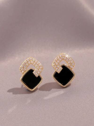 Women's Cross Black Small Square Earrings Versatile Gift