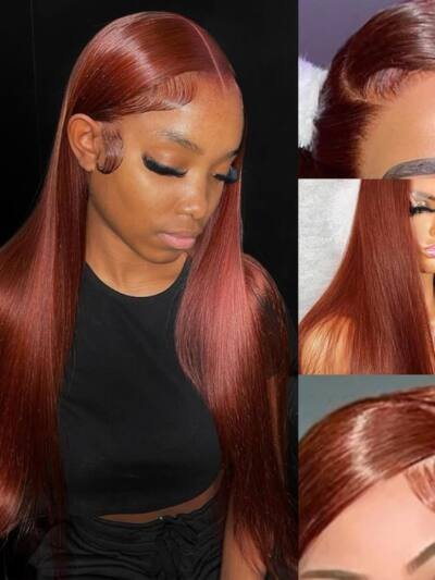 10-Inch Reddish Brown Straight 13x6 Lace Front Human Hair Wig