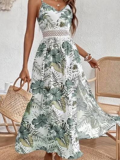 Womens Spring Summer Chic Maxi Dress - Adjustable Spaghetti Straps