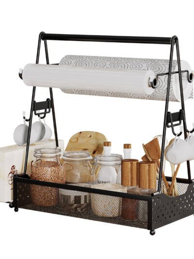 Utensil Caddy Metal Grill Caddy With Paper Towel Holders Utensil Holder For Outdoor Picnic Barbecue Camping Grilling Tools Storage Organizer Barbecue Accessories