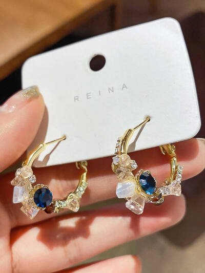 Real Gold Plating 925 Silver Needle Green Flower Earrings