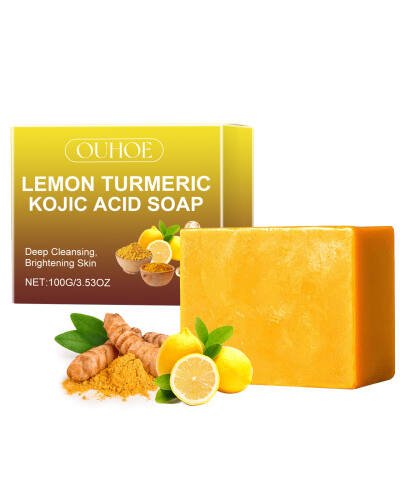 Ouhoe Lemon Turmeric Acid Soap Deep Cleanses Skin Brightening Whitening Exfoliating Moisturizing Bath And Face Soap