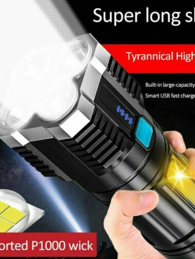 POWERFUL Tactical Quad-Core Super Bright Torch LED Flashlight USB Rechargeable Camping