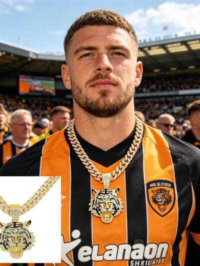 13mm Width Football Pendant Necklace,Hip Hop Green Eyes Tiger Head Pendant Necklace 3D Diamond Gold Zinc Alloy Stainless Steel Religious Zircon