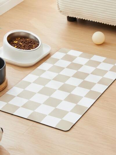 Dog Feeding Mat, Absorbent Mats For Dog Food And Water Bowl, Dispenser, Retro Aesthetic Khaki Beige Checkerboard Pet Placemat For Dogs, Cats, Puppy