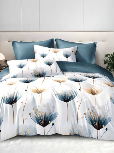 3-piece Set Of Simple And Fresh Blue And White Floral Duvet Cover, Polyester Bedroom Decoration Bedding Set Twin Full Queen King Size