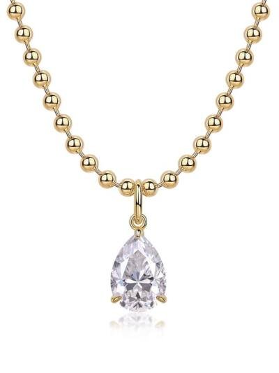 1Wish Light - A Fashionable And Trendy Diamond Jewelry Necklace Pendant Set With Pear-shaped Moissanite S925 Sterling Silver And Gold Plating Prohibit TikTok sales