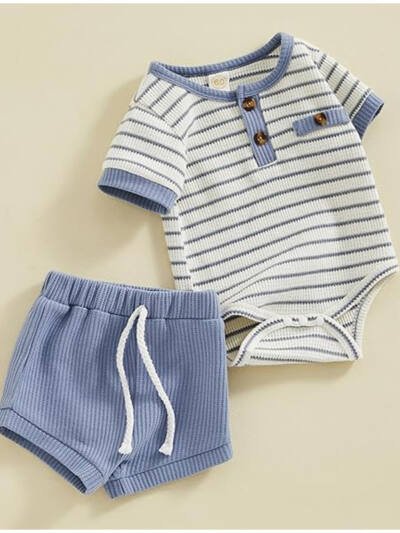 Baby Boy Waffle Romper & Shorts Set