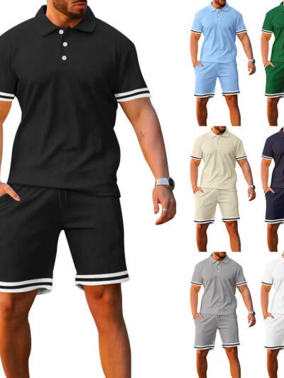 Men's Short Sleeve Lapel Shirt & Shorts Set