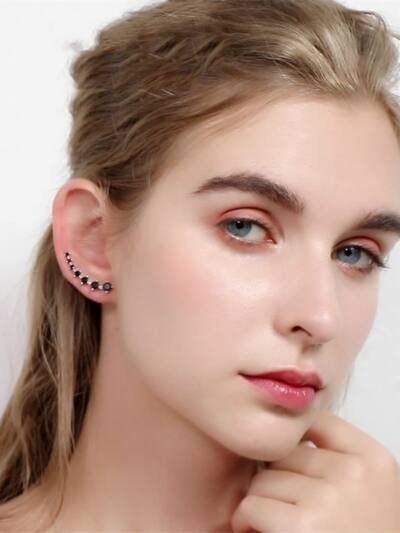 Super Shiny Black Zircon Long Round Earrings