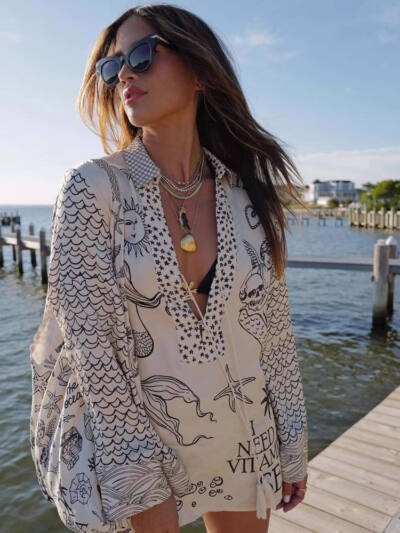 Women's Shirt Shorts Loose Printing Suit