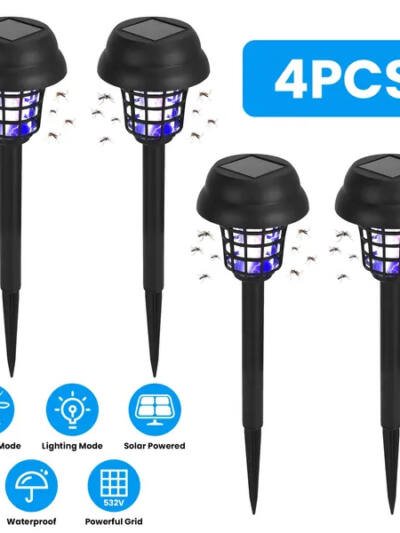 4 Pack Solar Powered Mosquito Zapper Outdoor Insect Killer Torch Waterproof Bug Zapper With UV Light White Light For Yard Garden Farm Patio