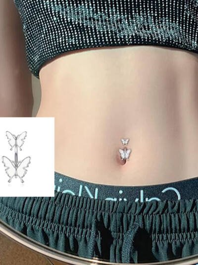 Butterfly AB Butterfly Belly Button Rings 14G Belly Rings 316L Stainless Steel Belly Piercing Purple Cubic Zirconia Navel Ring,Navel Piercing,Body Jewelry
